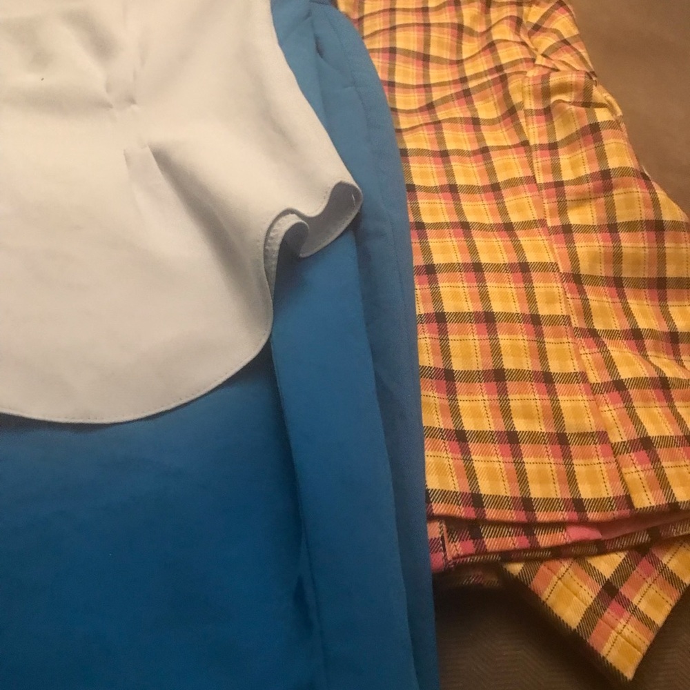 Bundle Topshop Blue Pants with Soft blue blouse Ruffle and Yellow Plaid Vest